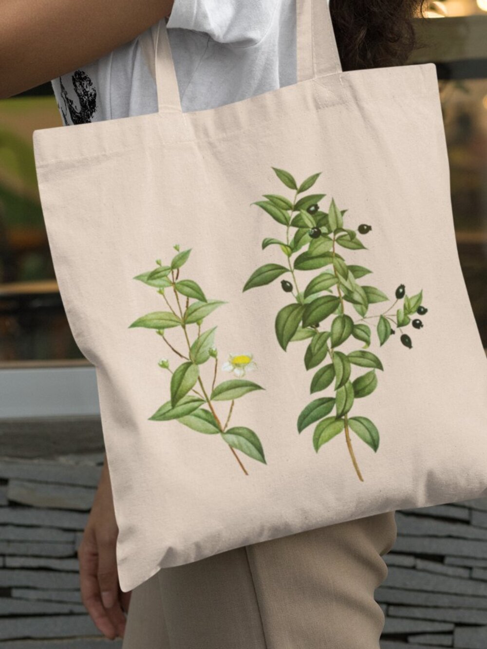 Roman Myrtle Vintage Floral Print Graphic Canvas Tote Bag